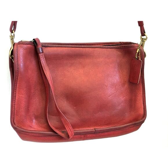Vintage Red Leather Coach Crossbody Convertible Clutch Bag Brass Hardware - Picture 5 of 13